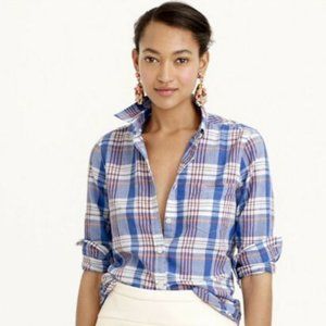 {J. Crew} Cotton blue and orange plaid button up